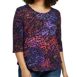 JOSTAR XL Vintage Slinky Knit Tunic Top Bright Colors Animal Print Stretchy USA